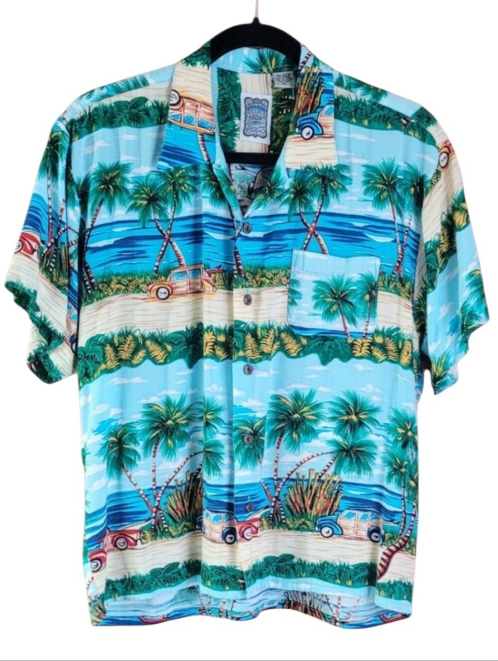 Vintage Ocean Current Hawaiian Shirt Retro Beach Print 100% Rayon Size XL